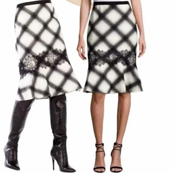 BCBG Mermaid Style Skirt with Lace, Zip Black/White, Size 6 - Picture 1 of 9